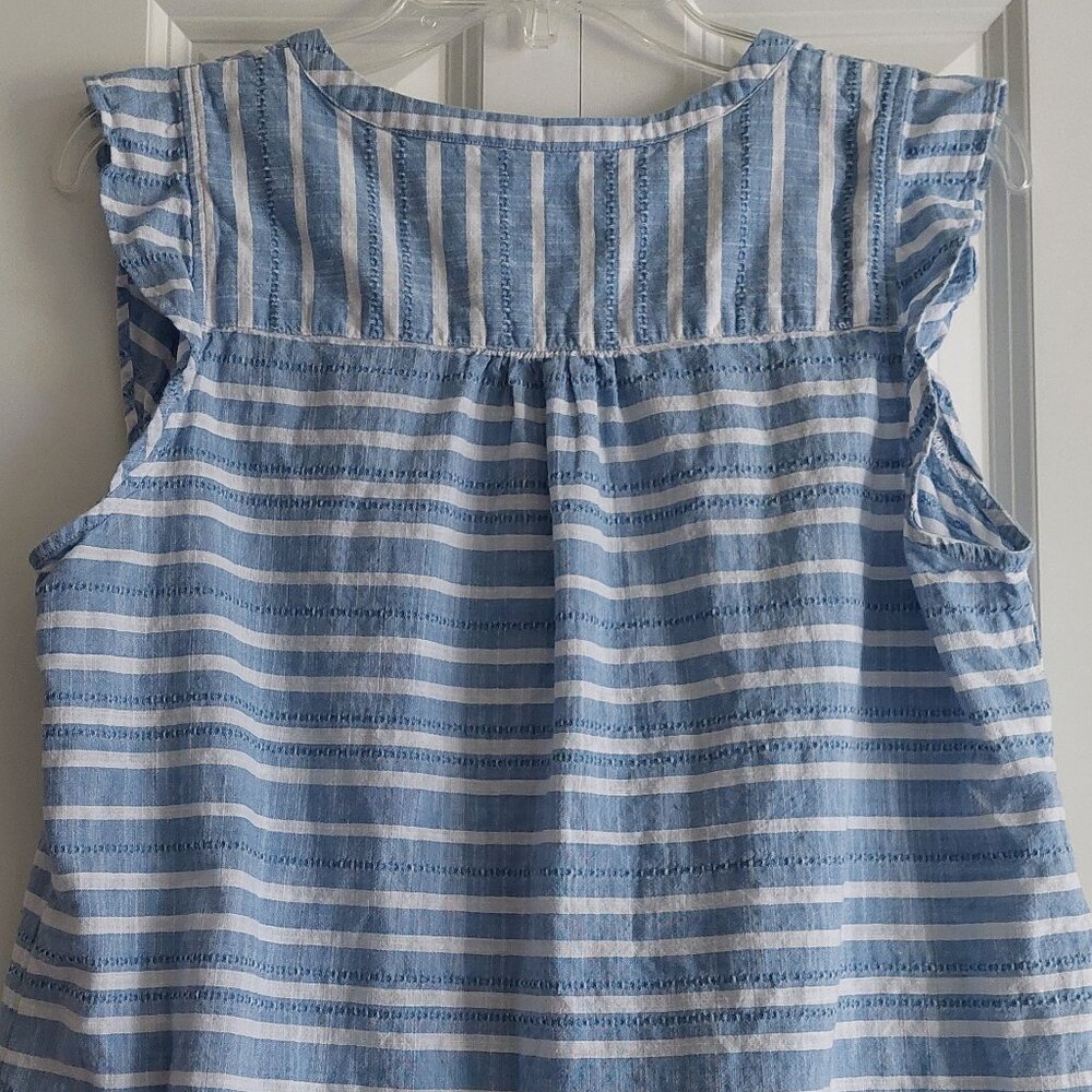 Talbots Blue & White Stripe Flutter Sleeve Blouse… - image 5